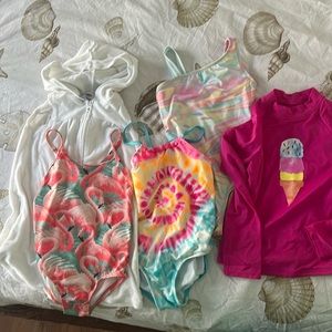 Lot of girls 5/6 swim bathing suits coverup rash guard Lands end old navy target